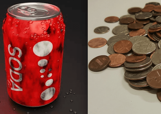 soda can and pile of coins